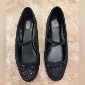 Bandolino Black Glitter Flats with Bow